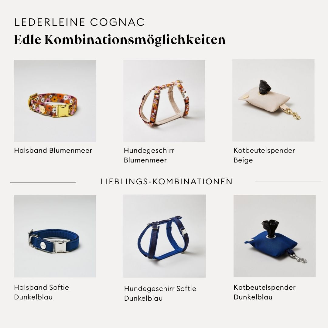 Lederleine PURE 250 cm, COGNAC (Umhängeleine)