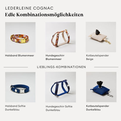 Lederleine PURE 250 cm, COGNAC (Umhängeleine)